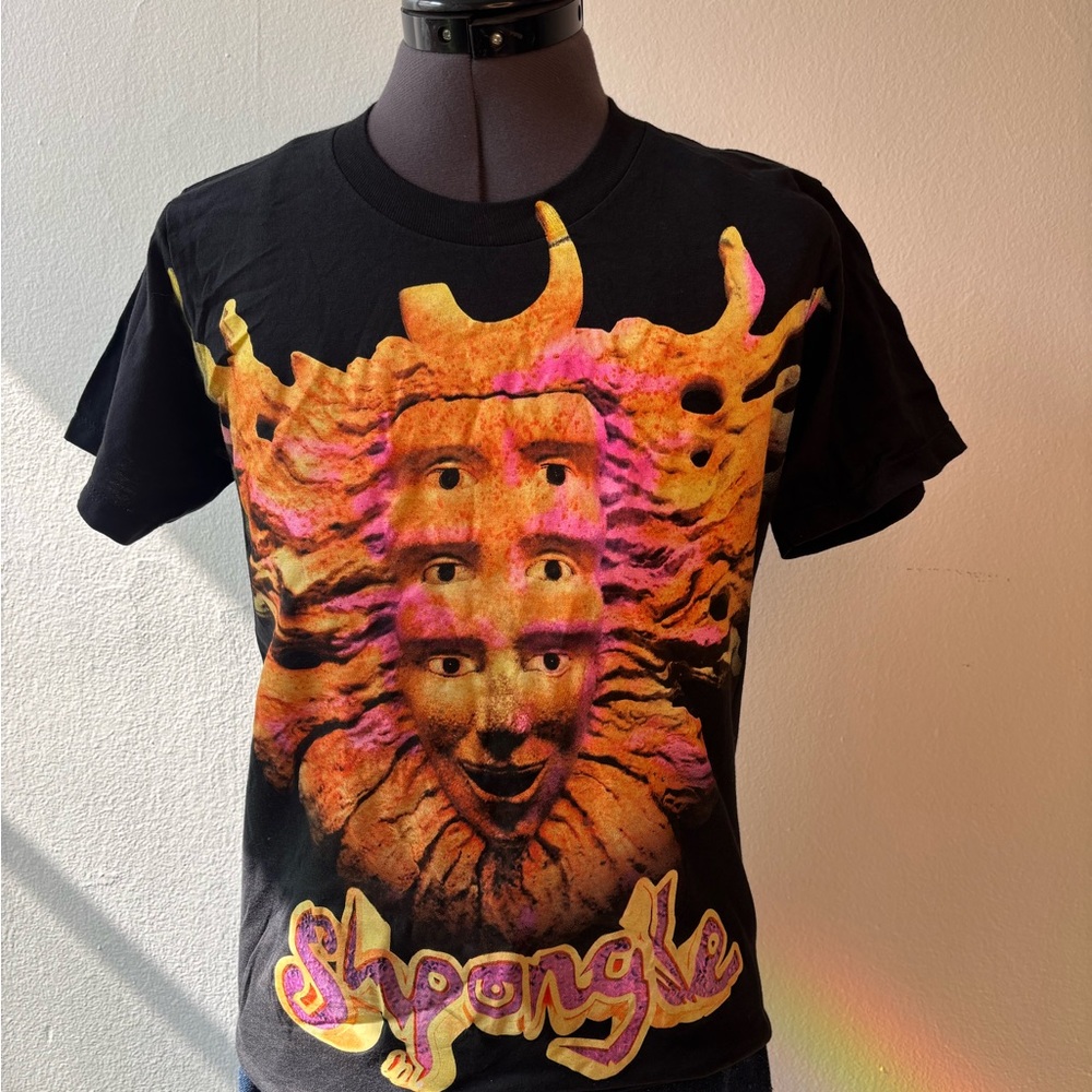 Psychedelic Shpongle Multi-Eye Sun Face Graphic Tee neon sunset Black Sz XS - Picture 2 of 2